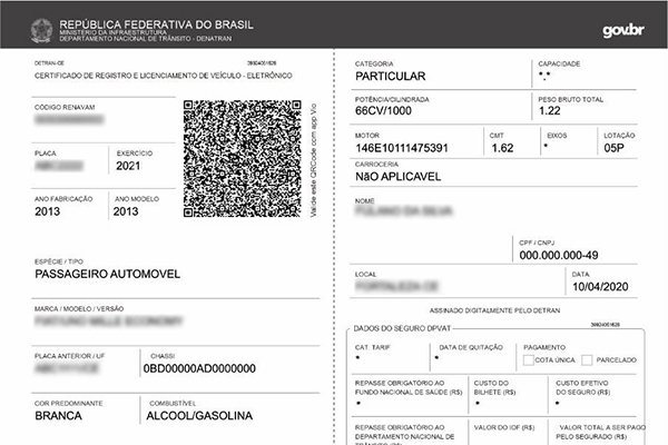 Ilustração do CRLV Digital em PDF para emitir, baixar e imprimir